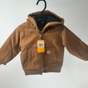 Carhartt Tan canvas, fleece lined,Hooded Jacket size 12 months NWT
